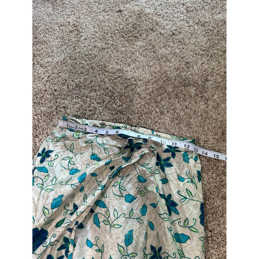 Vintage Womens Blue Green Floral 100% Silk Wrap Maxi Skirt Costal Boho S - Picture 6 of 9